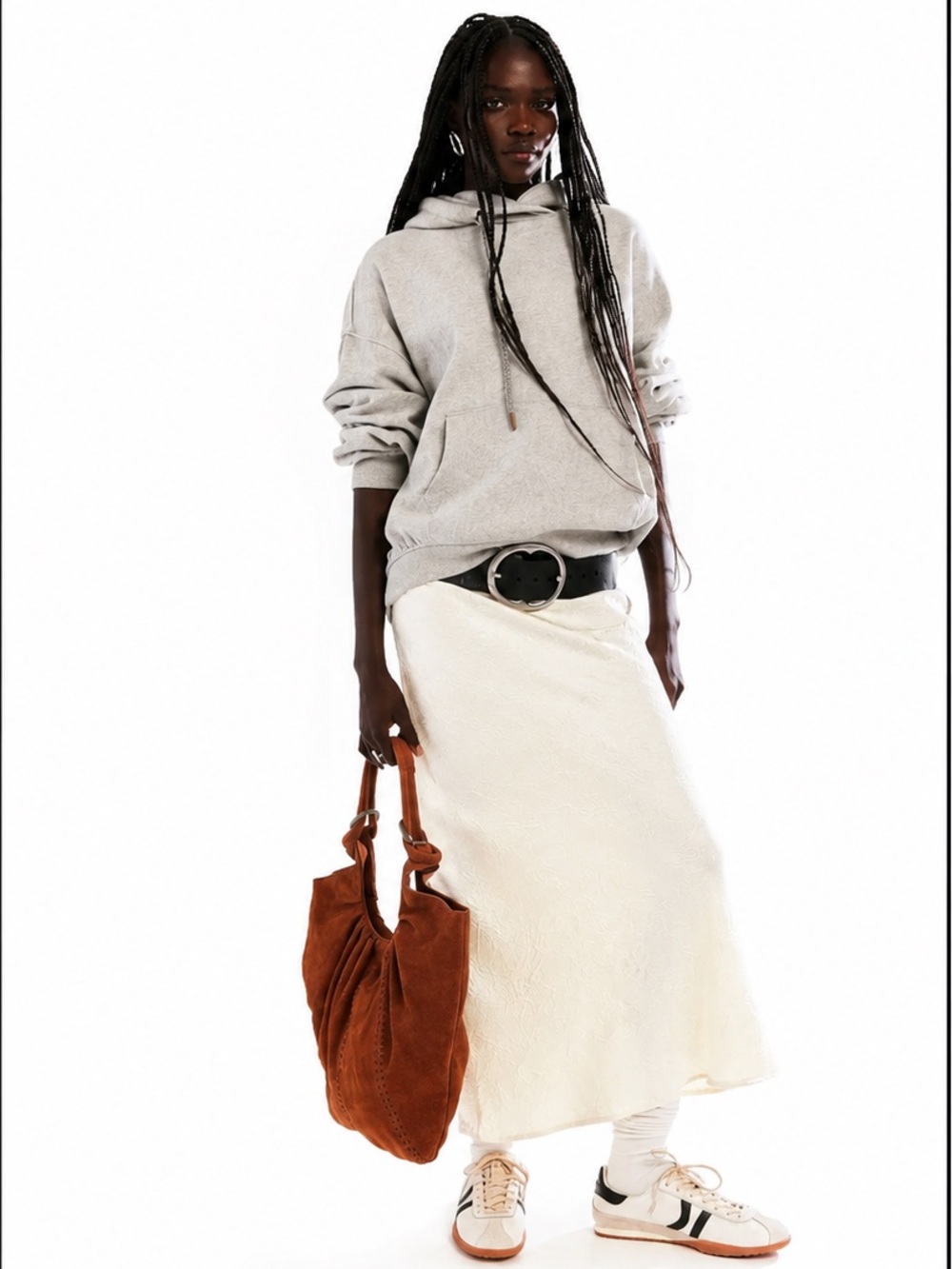 Free People Cognac Suede Leather Tote Bag NWT Scrunch Shoulder Hobo - Picture 3 of 9